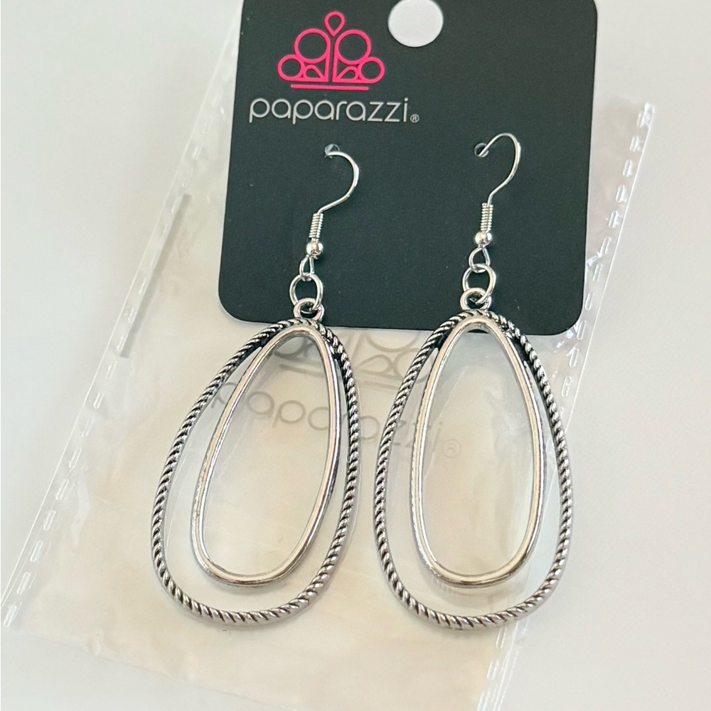 Paparazzi Silver Textured Teardrop Earrings